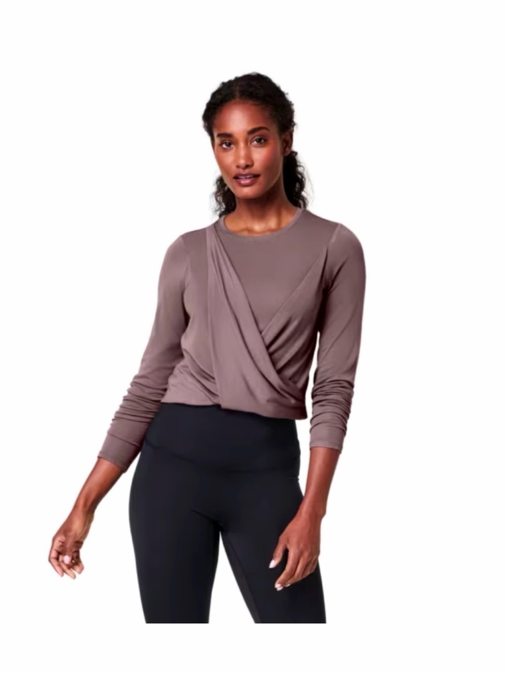 SPANX Wrap-Front Long Sleeve Top in Black